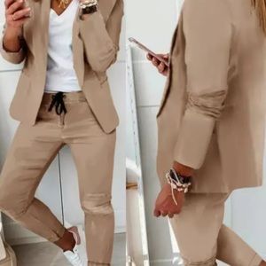 🎉Polished Women's Jacket & Joggers Turn-down Collar Long Sleeve Blazer Set.